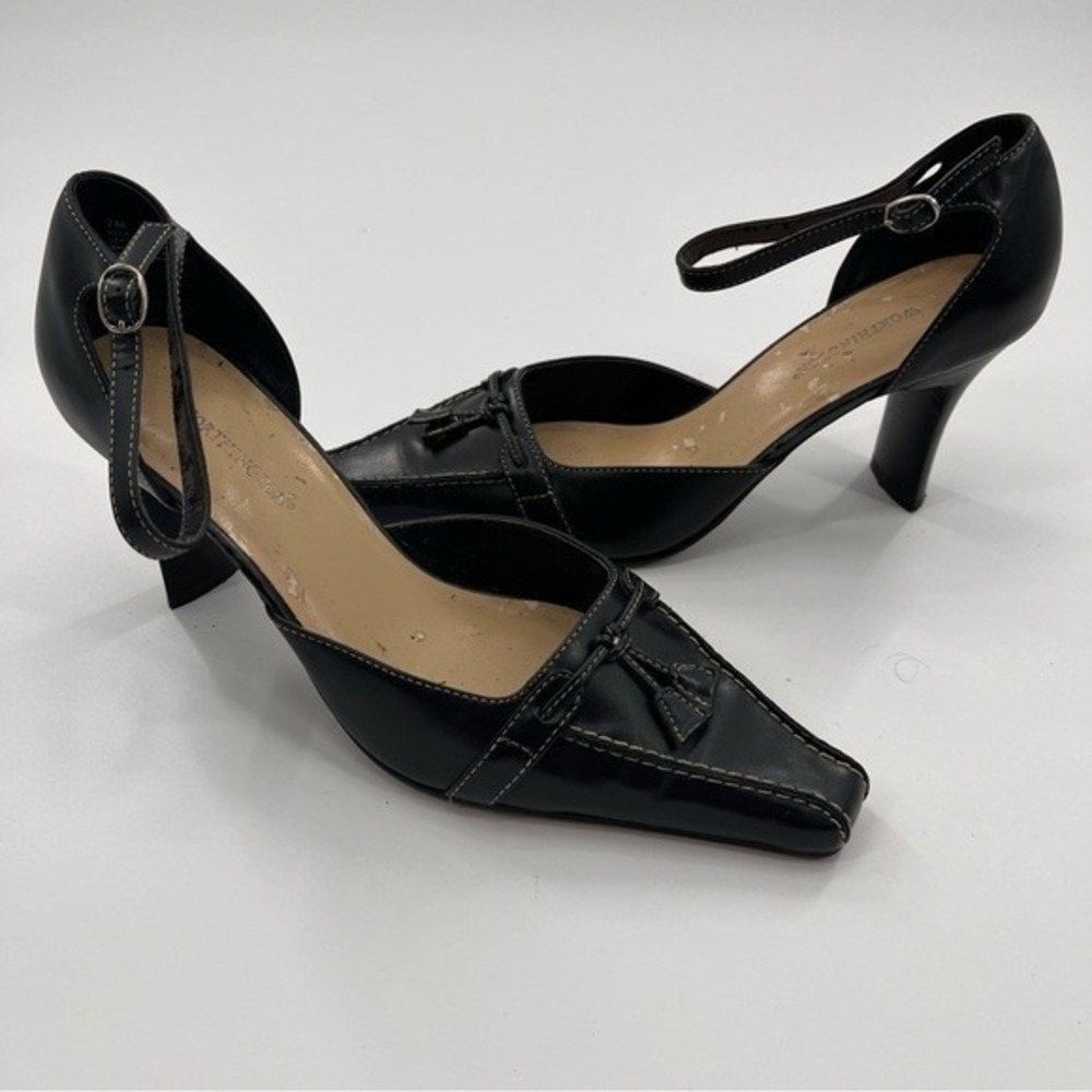 Worthington Black Leather Pointed Toe Pump Ankle Strap Women's Size 7M